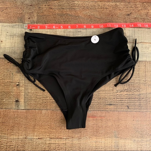 ASOS Monki tanja recycled polyester ruched high waisted bikini bottom on black - Picture 6 of 7